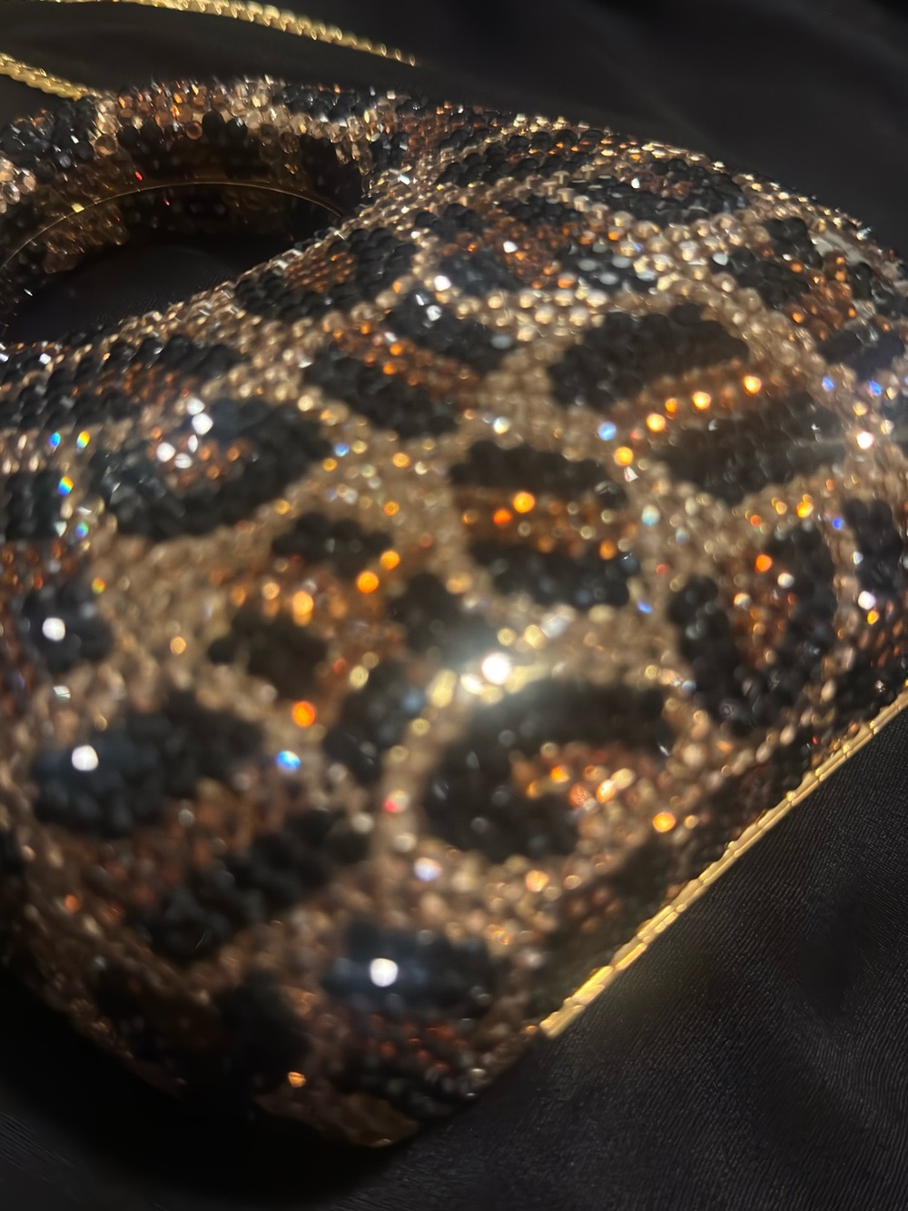 Gold & black leopard print Crystal evening bag